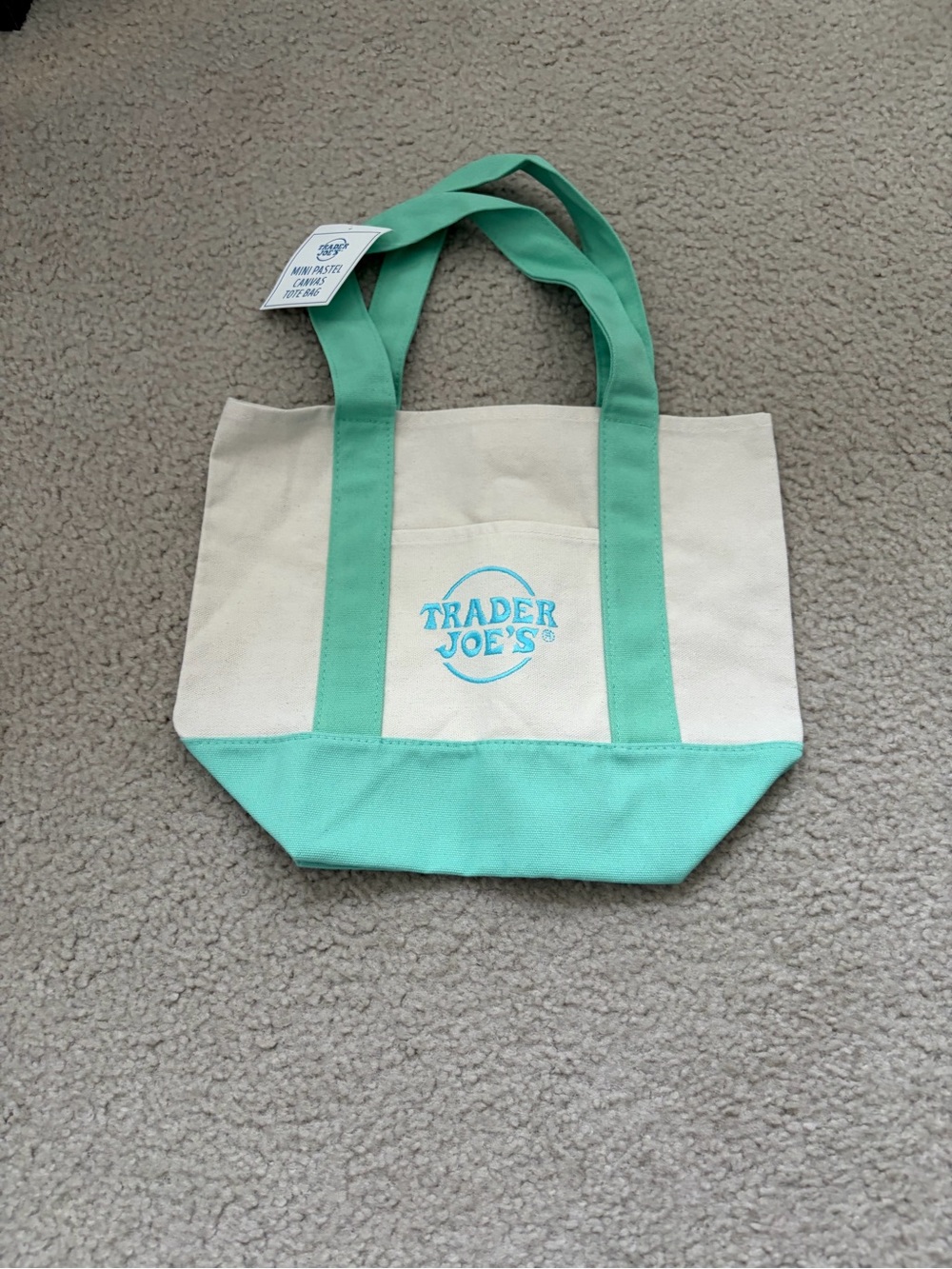 Trader Joe's Cream and Mint Green Canvas Tote
